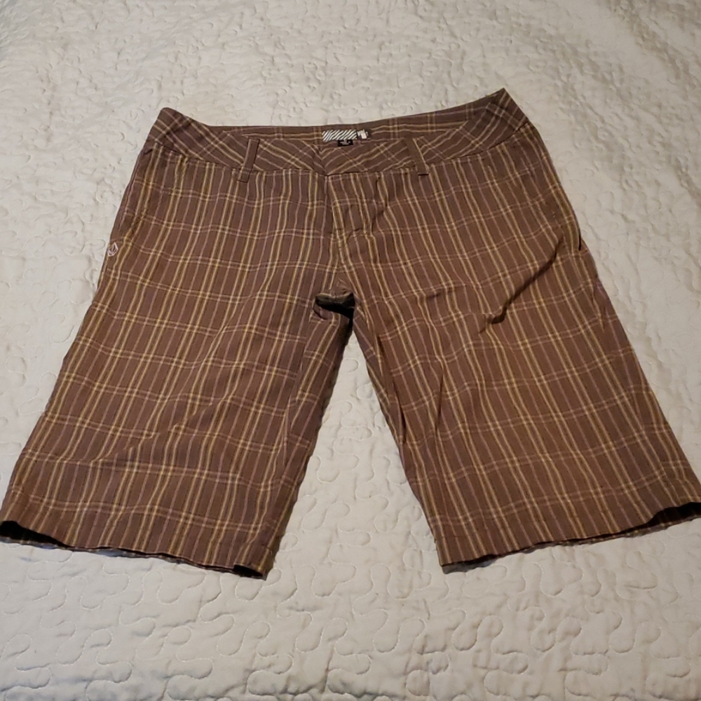 Volcom shorts, purple, green brown plaid.